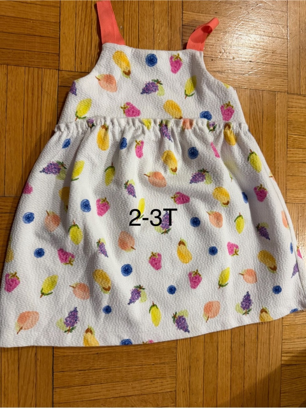 Zara White Fruit Print Dress with Pink Straps